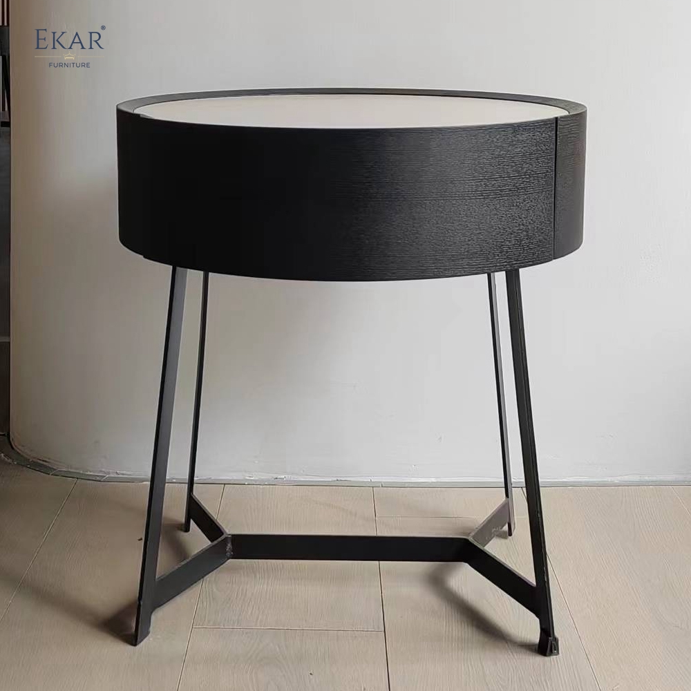 EKAR Modern Round Nightstand | Black Wood Bedroom Furniture Manufacturer