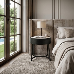 EKAR Modern Round Nightstand | Black Wood Bedroom Furniture Manufacturer