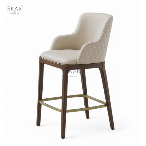 EKAR Modern Upholstered Bar Stool with Solid Wood Frame and Metal Footrest – Luxury Kitchen Island Seating