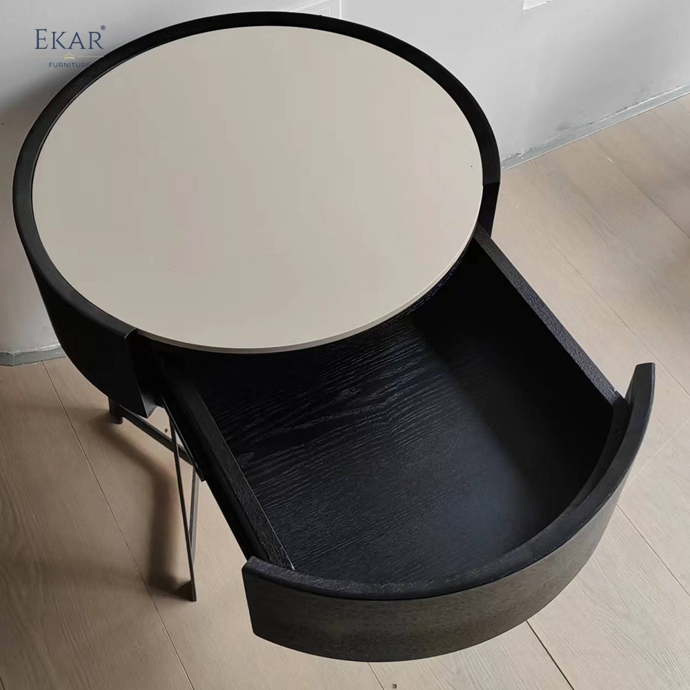 EKAR Modern Round Nightstand | Black Wood Bedroom Furniture Manufacturer