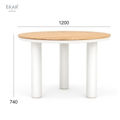 Modern Round Aluminum Outdoor Dining Table with Slatted Top | EKAR FURNITURE