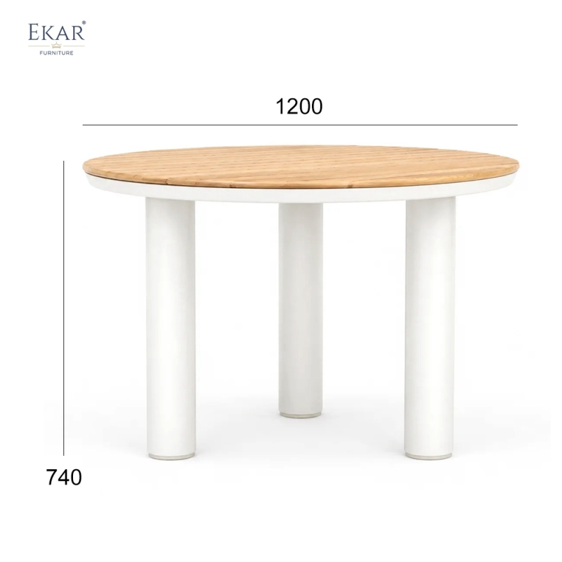 Modern Round Aluminum Outdoor Dining Table with Slatted Top | EKAR FURNITURE