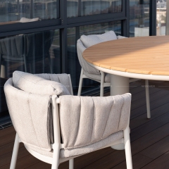 Modern Round Aluminum Outdoor Dining Table with Slatted Top | EKAR FURNITURE