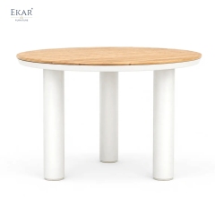 Modern Round Aluminum Outdoor Dining Table with Slatted Top | EKAR FURNITURE