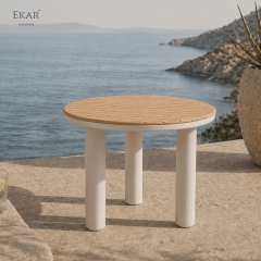 Modern Round Aluminum Outdoor Dining Table with Slatted Top | EKAR FURNITURE