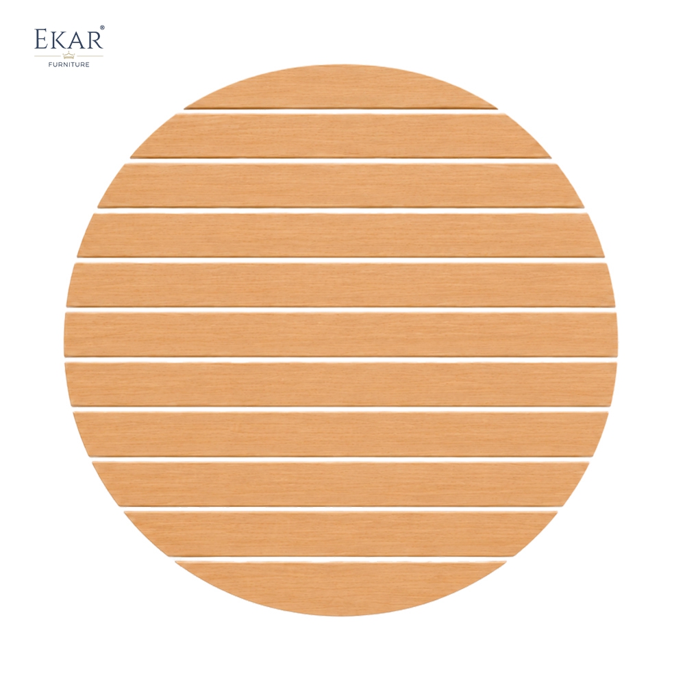 Modern Round Aluminum Outdoor Dining Table with Slatted Top | EKAR FURNITURE