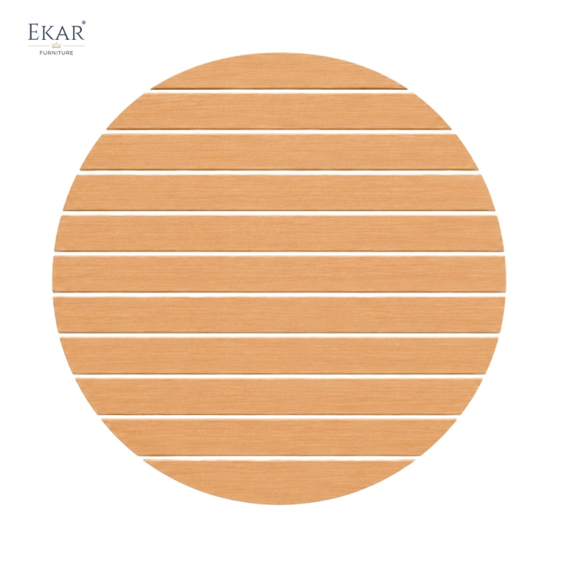 Modern Round Aluminum Outdoor Dining Table with Slatted Top | EKAR FURNITURE