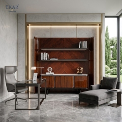 Luxury Wood Veneer Bookcase and Low TV Cabinet Set | EKAR FURNITURE