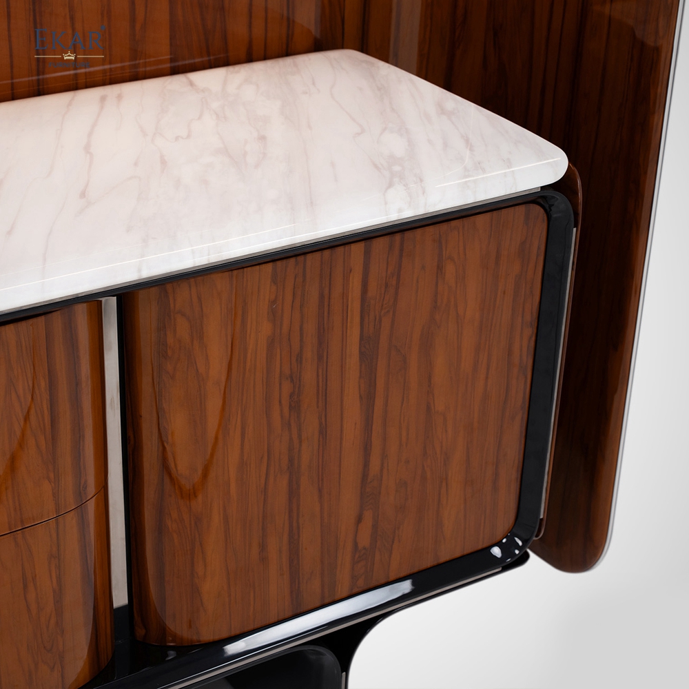 Luxury Wood Veneer Bookcase and Low TV Cabinet Set | EKAR FURNITURE