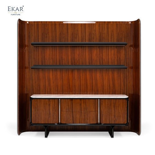 Luxury Wood Veneer Bookcase and Low TV Cabinet Set | EKAR FURNITURE