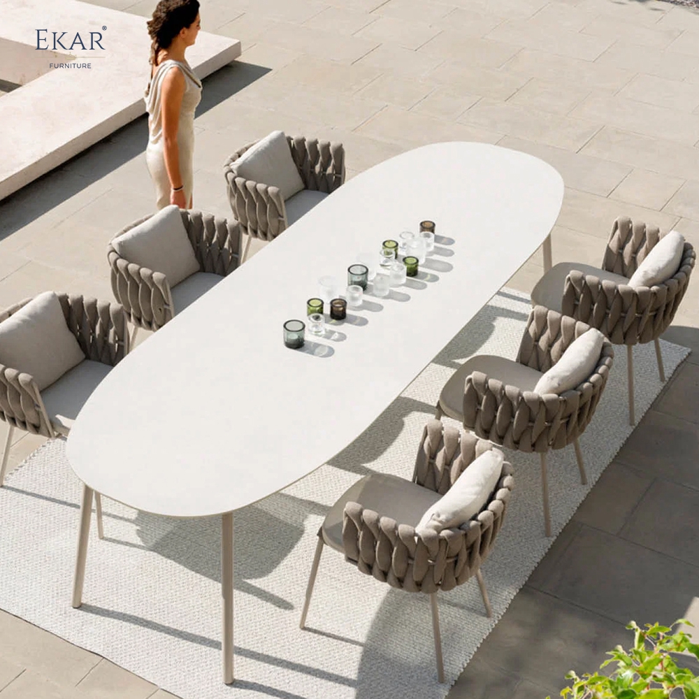Modern Oval Aluminum Outdoor Dining Table for Patios and Gardens | EKAR FURNITURE
