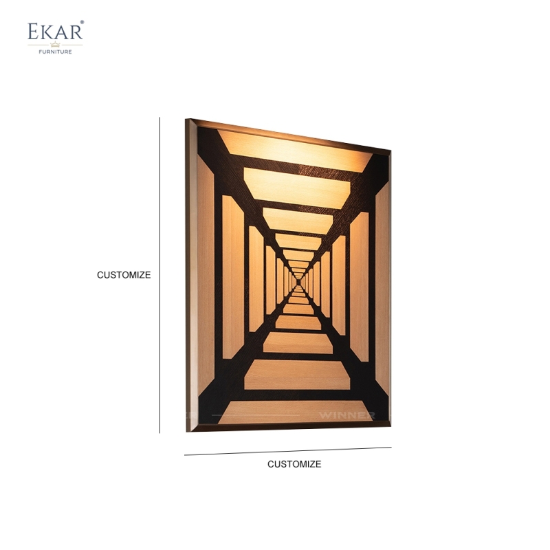 Modern Geometric Wood Veneer Marquetry Wall Art with 3D Illusion | EKAR FURNITURE
