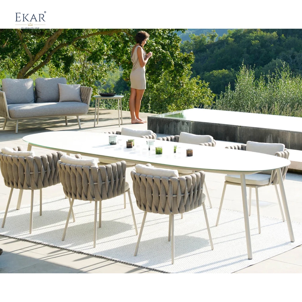 Modern Oval Aluminum Outdoor Dining Table for Patios and Gardens | EKAR FURNITURE