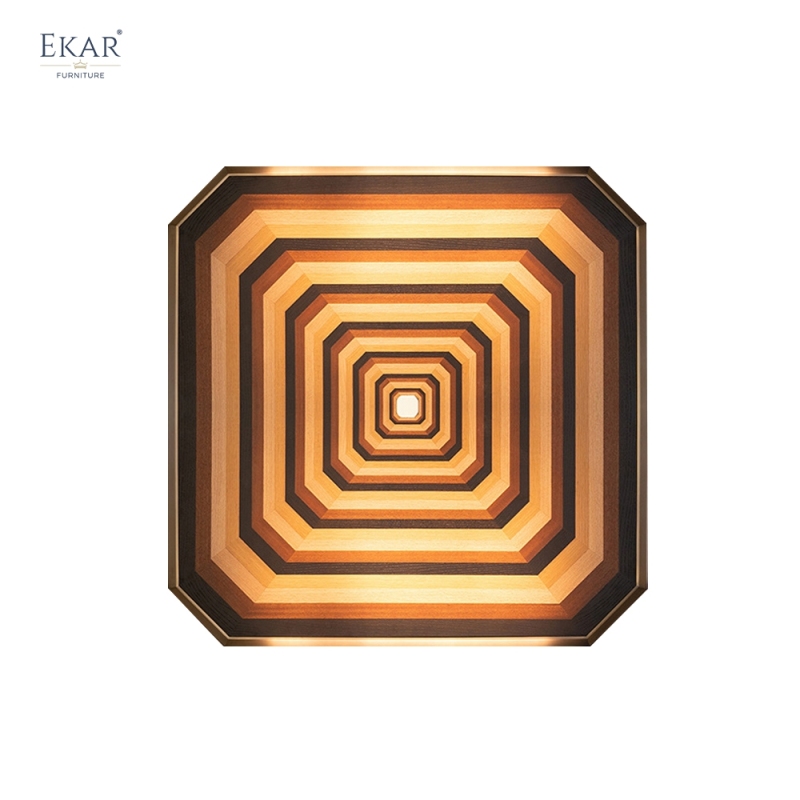 Modern Geometric Wood Veneer Marquetry Wall Art with 3D Illusion | EKAR FURNITURE