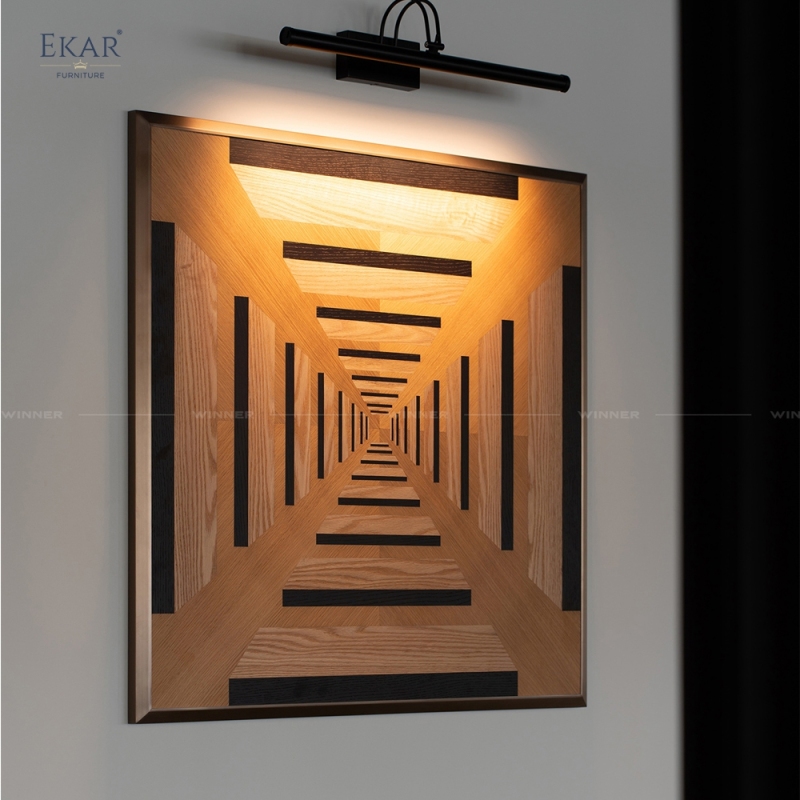 Modern Geometric Wood Veneer Marquetry Wall Art with 3D Illusion | EKAR FURNITURE