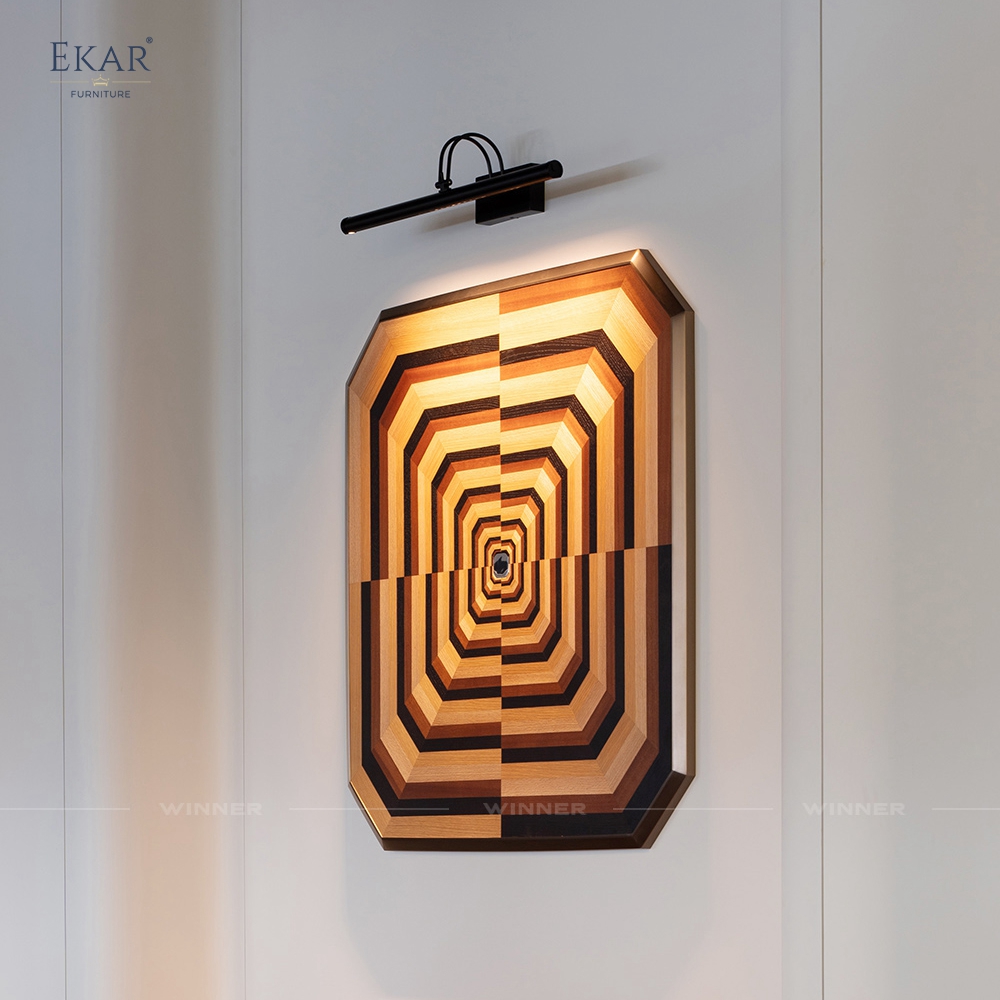 Modern Geometric Wood Veneer Marquetry Wall Art with 3D Illusion | EKAR FURNITURE