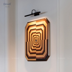 Modern Geometric Wood Veneer Marquetry Wall Art with 3D Illusion | EKAR FURNITURE
