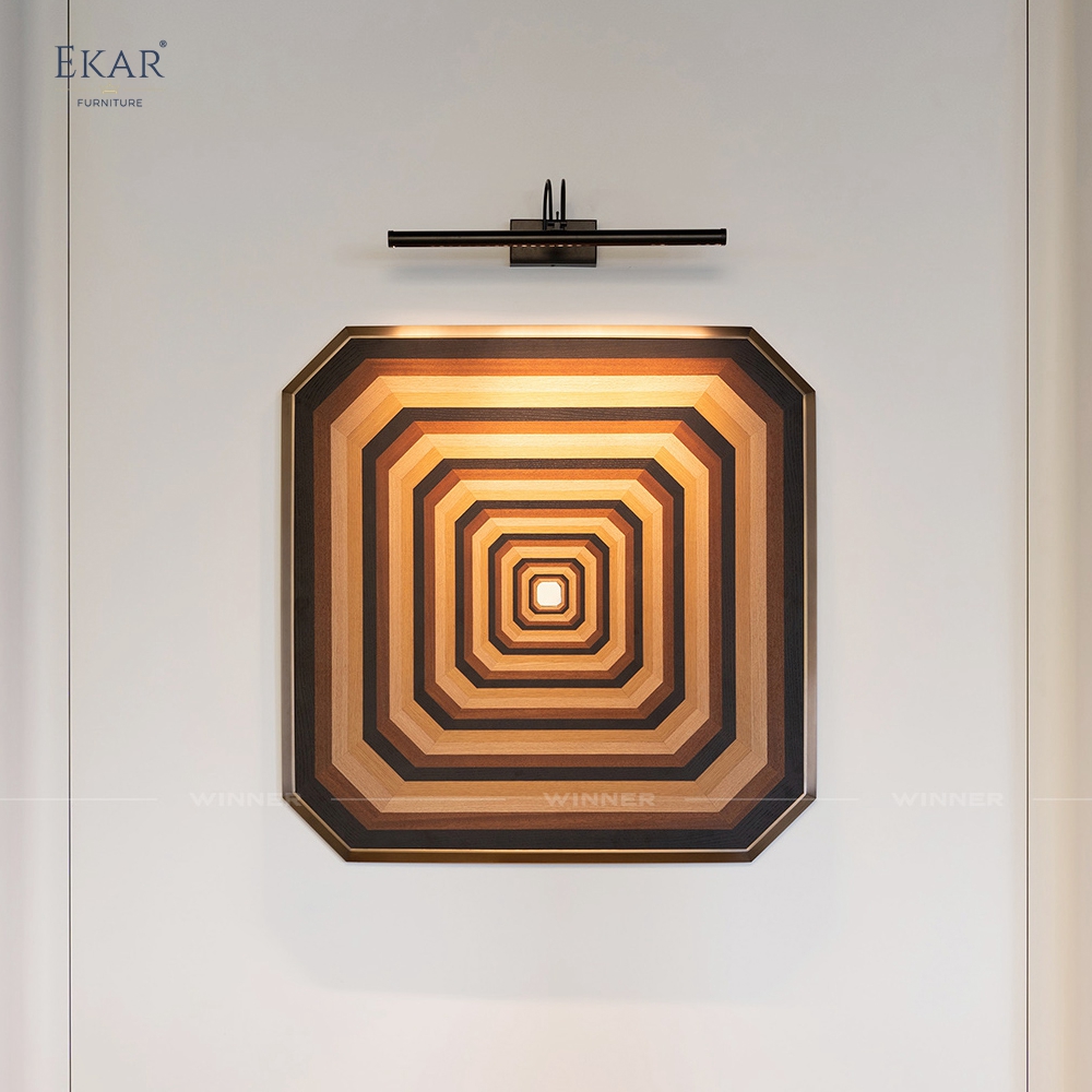Modern Geometric Wood Veneer Marquetry Wall Art with 3D Illusion | EKAR FURNITURE