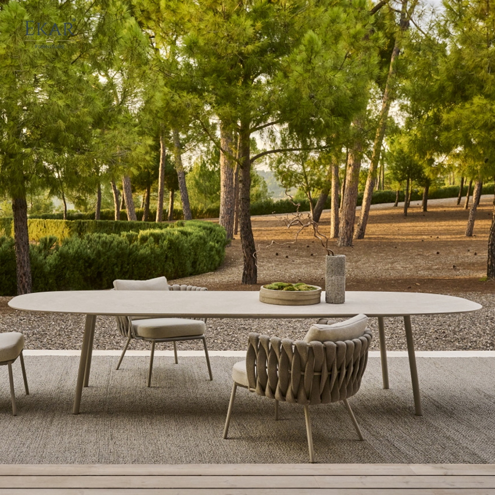Modern Oval Aluminum Outdoor Dining Table for Patios and Gardens | EKAR FURNITURE