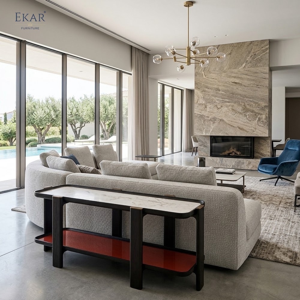 Modern Luxury Two-Tier Console Table with Marble Top and Wood Frame | EKAR FURNITURE