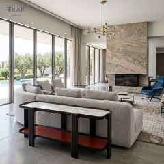 Modern Luxury Two-Tier Console Table with Marble Top and Wood Frame | EKAR FURNITURE
