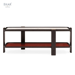 Modern Luxury Two-Tier Console Table with Marble Top and Wood Frame | EKAR FURNITURE