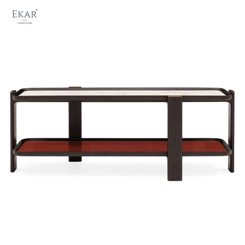 Modern Luxury Two-Tier Console Table with Marble Top and Wood Frame | EKAR FURNITURE