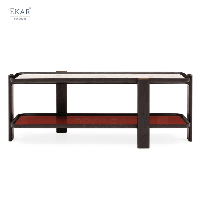 Modern Luxury Two-Tier Console Table with Marble Top and Wood Frame | EKAR FURNITURE