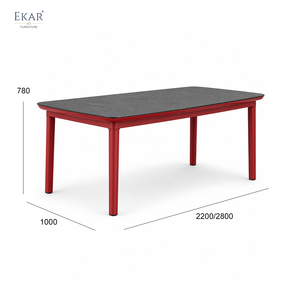 Modern Red Aluminum Outdoor Dining Set with Sintered Stone Tabletop | EKAR FURNITURE