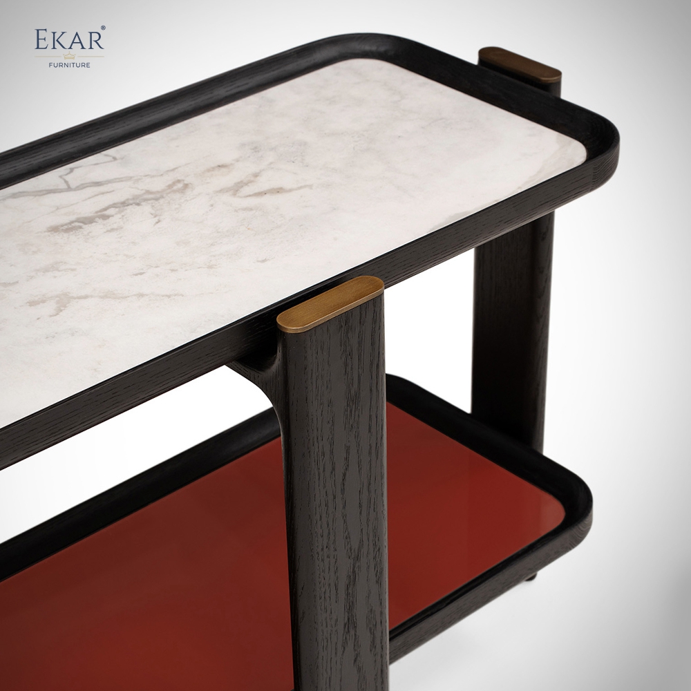 Modern Luxury Two-Tier Console Table with Marble Top and Wood Frame | EKAR FURNITURE