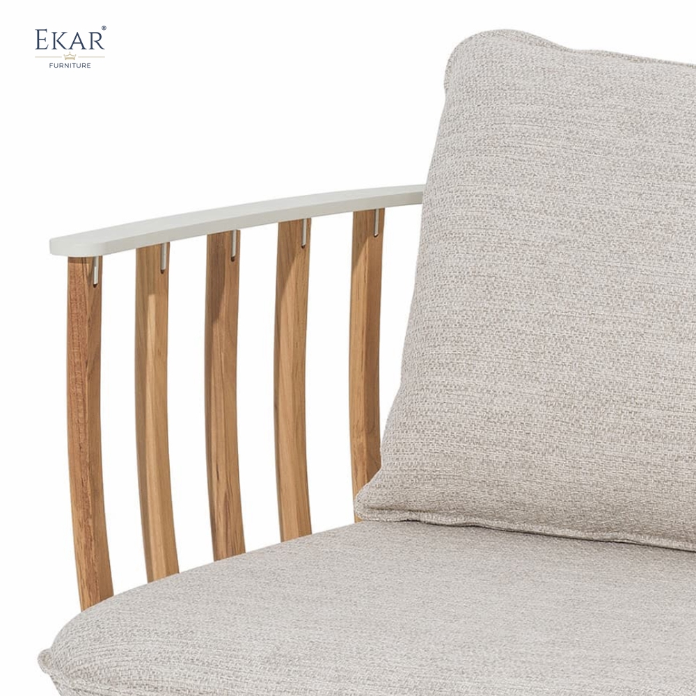 Modern Aluminum Outdoor Leisure Lounge Chair with Teak Slat Detailing | EKAR FURNITURE