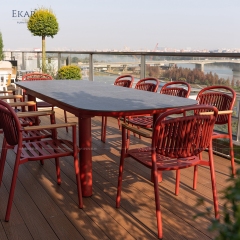 Modern Red Aluminum Outdoor Dining Set with Sintered Stone Tabletop | EKAR FURNITURE