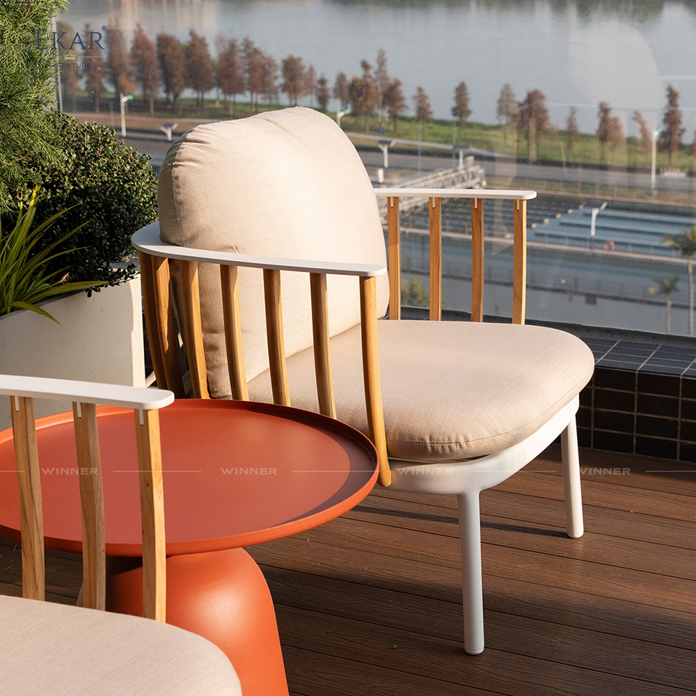 Modern Aluminum Outdoor Leisure Lounge Chair with Teak Slat Detailing | EKAR FURNITURE