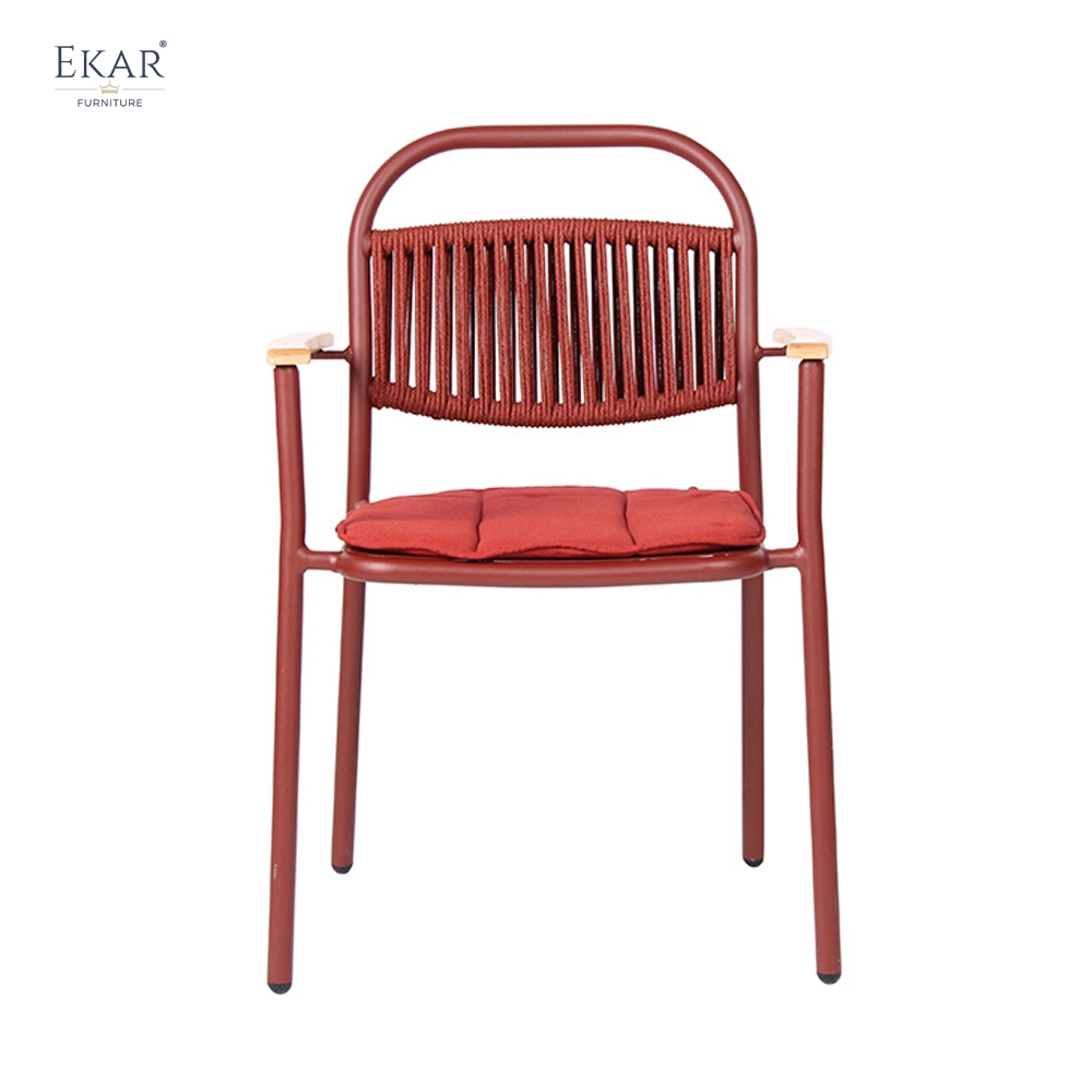 Modern Red Aluminum Outdoor Dining Set with Sintered Stone Tabletop | EKAR FURNITURE