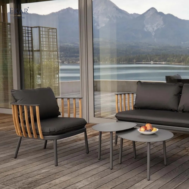 Modern Aluminum Outdoor Leisure Lounge Chair with Teak Slat Detailing | EKAR FURNITURE