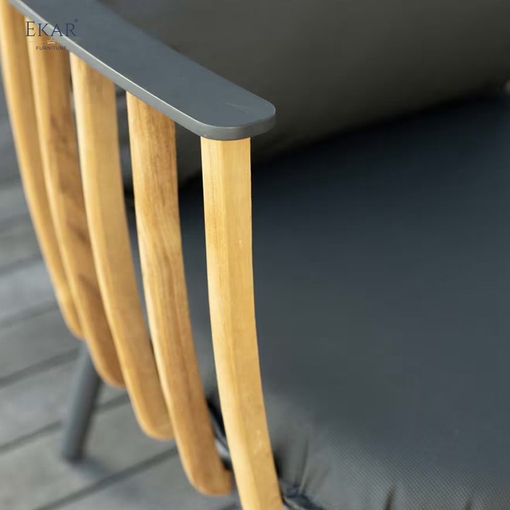 Modern Aluminum Outdoor Leisure Lounge Chair with Teak Slat Detailing | EKAR FURNITURE