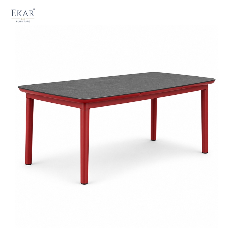 Modern Red Aluminum Outdoor Dining Set with Sintered Stone Tabletop | EKAR FURNITURE