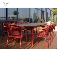 Modern Red Aluminum Outdoor Dining Set with Sintered Stone Tabletop | EKAR FURNITURE