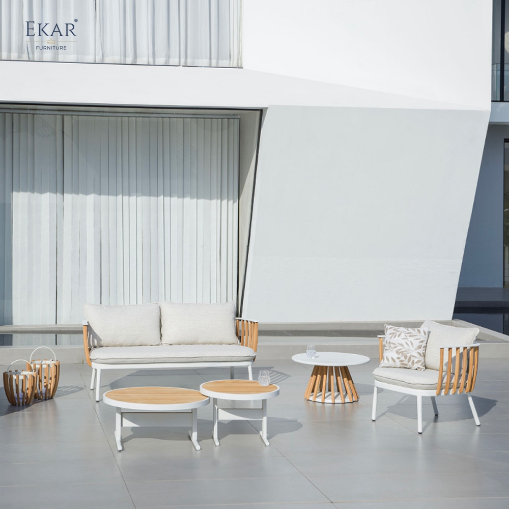 Modern Aluminum Outdoor Leisure Lounge Chair with Teak Slat Detailing | EKAR FURNITURE