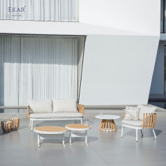 Modern Aluminum Outdoor Leisure Lounge Chair with Teak Slat Detailing | EKAR FURNITURE