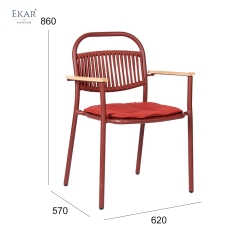 Modern Red Aluminum Outdoor Dining Chair with Teak Armrests | EKAR FURNITURE