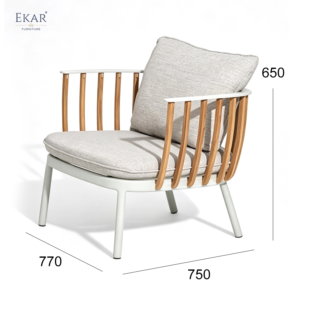 Modern Aluminum Outdoor Leisure Lounge Chair with Teak Slat Detailing | EKAR FURNITURE