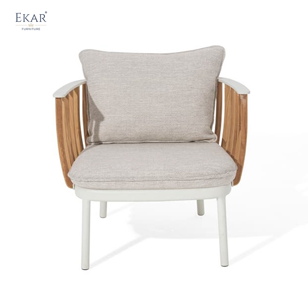 Modern Aluminum Outdoor Leisure Lounge Chair with Teak Slat Detailing | EKAR FURNITURE