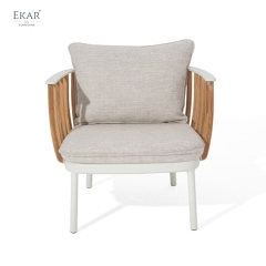 Modern Aluminum Outdoor Leisure Lounge Chair with Teak Slat Detailing | EKAR FURNITURE