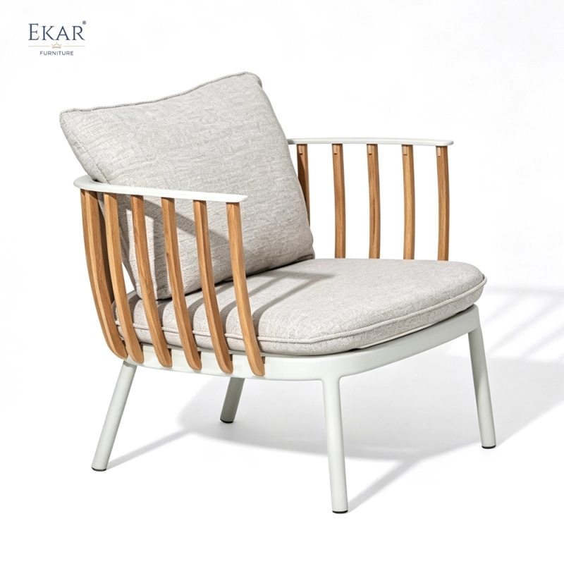 Modern Aluminum Outdoor Leisure Lounge Chair with Teak Slat Detailing | EKAR FURNITURE