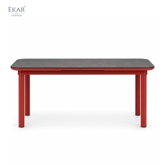 Modern Red Aluminum Outdoor Dining Set with Sintered Stone Tabletop | EKAR FURNITURE