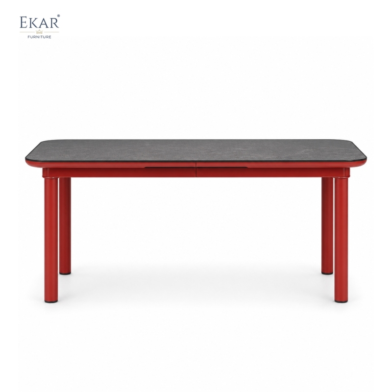 Modern Red Aluminum Outdoor Dining Set with Sintered Stone Tabletop | EKAR FURNITURE