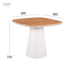 Modern Square Outdoor Pedestal Dining Table with Slatted Teak Wood Top | EKAR FURNITURE