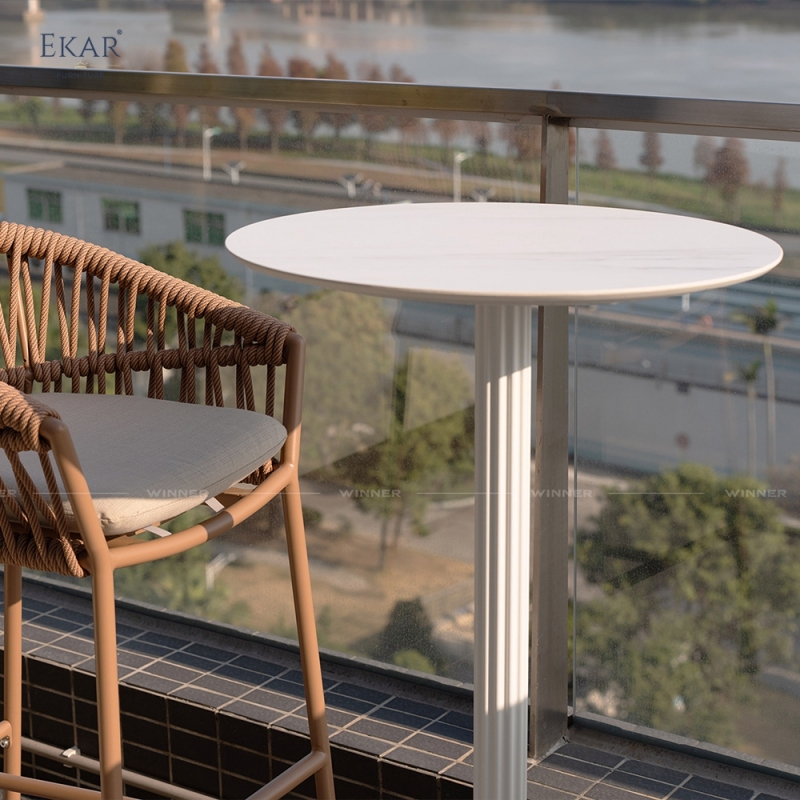 Modern Aluminum Pedestal Outdoor Bar Table for Patios and Rooftops | EKAR FURNITURE