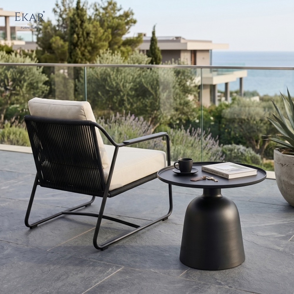 Modern Aluminum Pedestal Outdoor Side Table with Tray Top Design | EKAR FURNITURE